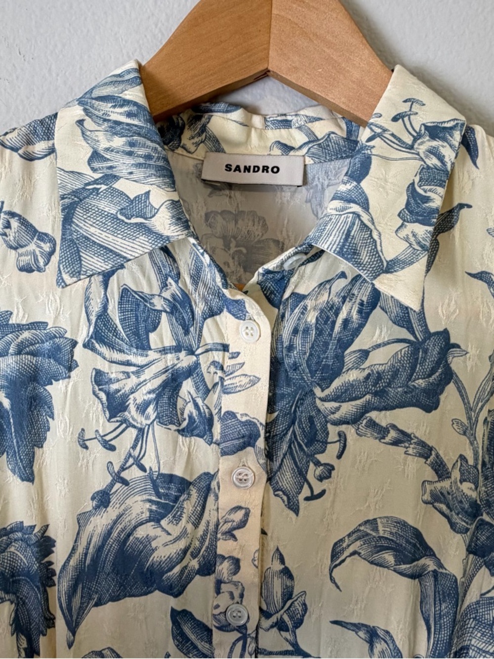 Sandro Josephine Collar Shirt Dress Contrasting Midi Dress Floral (MSRP: $455) - Picture 7 of 9